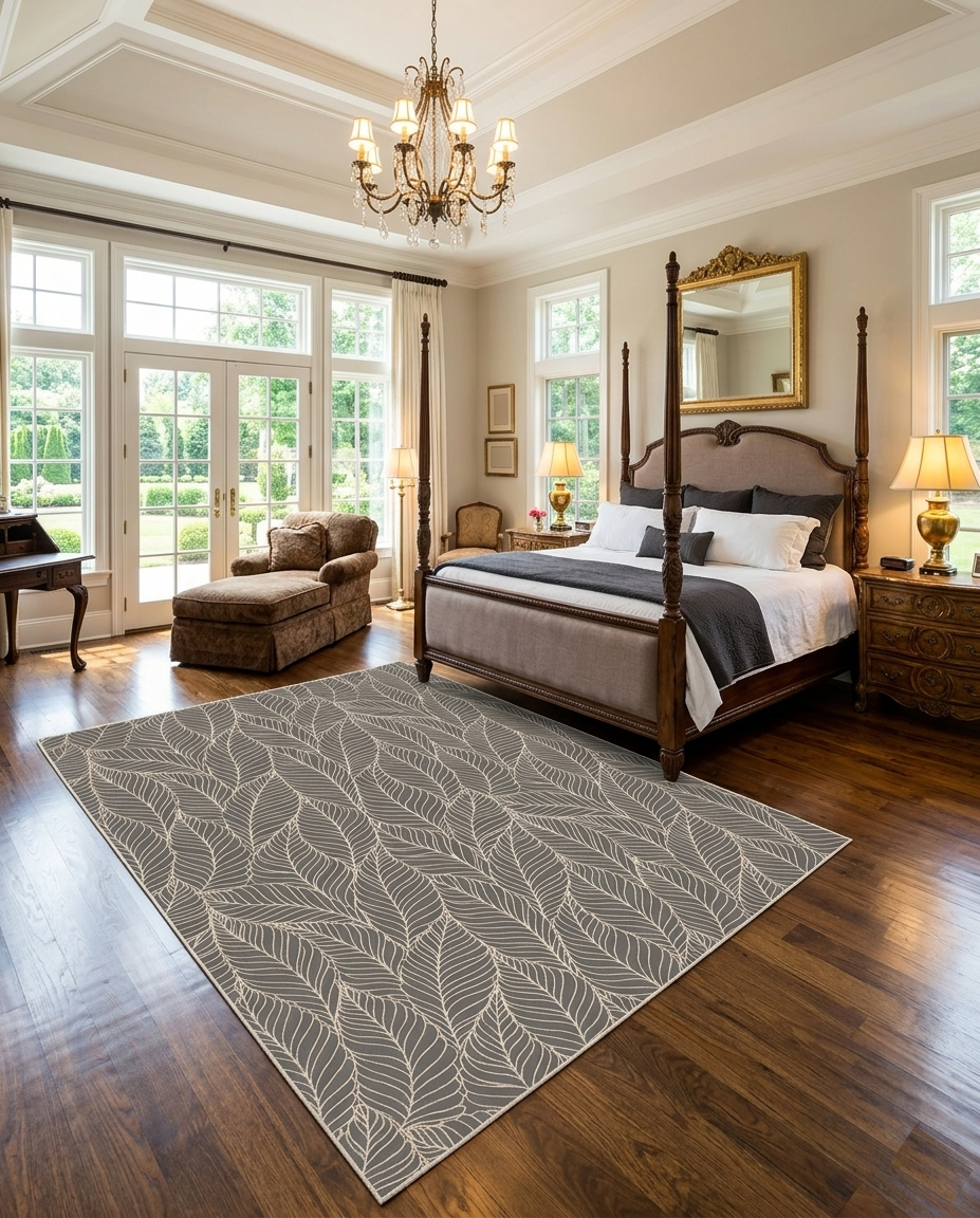 Loomora Wool Hand Knotted Oushak Rug Botanical Leaf Pattern Contemporary Design Traditional Technique 9x12 Grey Ivory
