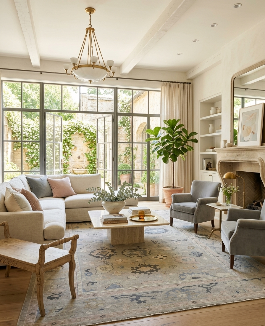 Hand-Knotted Oushak Wool Rug - Soft Gray & Pastel Floral Pattern | Rug Regalia