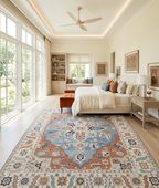Hand Knotted Wool Oushak Rug, Red Blue Medallion Oriental Area Rug 8x10