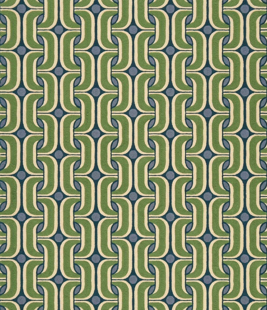 Loomora Wool Hand Tufted Rug Retro Geometric Wave Pattern Modern Design 9x12 Green Blue Ivory
