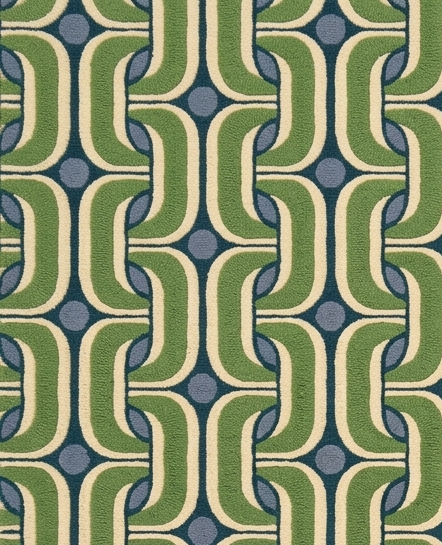 Loomora Wool Hand Tufted Rug Retro Geometric Wave Pattern Modern Design 9x12 Green Blue Ivory