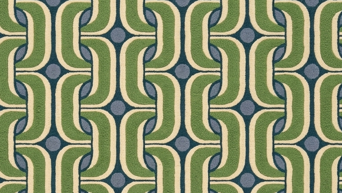 Loomora Wool Hand Tufted Rug Retro Geometric Wave Pattern Modern Design 9x12 Green Blue Ivory