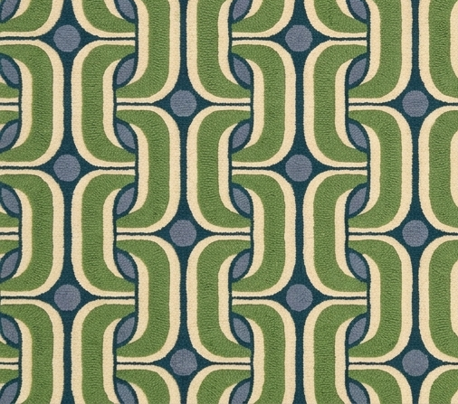 Loomora Wool Hand Tufted Rug Retro Geometric Wave Pattern Modern Design 9x12 Green Blue Ivory