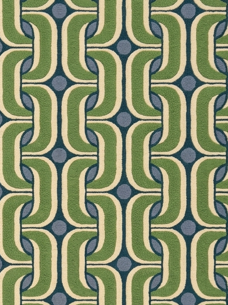 Loomora Wool Hand Tufted Rug Retro Geometric Wave Pattern Modern Design 9x12 Green Blue Ivory