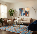 Modern Geometric Wool Rug - Blue Square Grid Design | Mid-Century Modern Area Rug by Rug Regalia