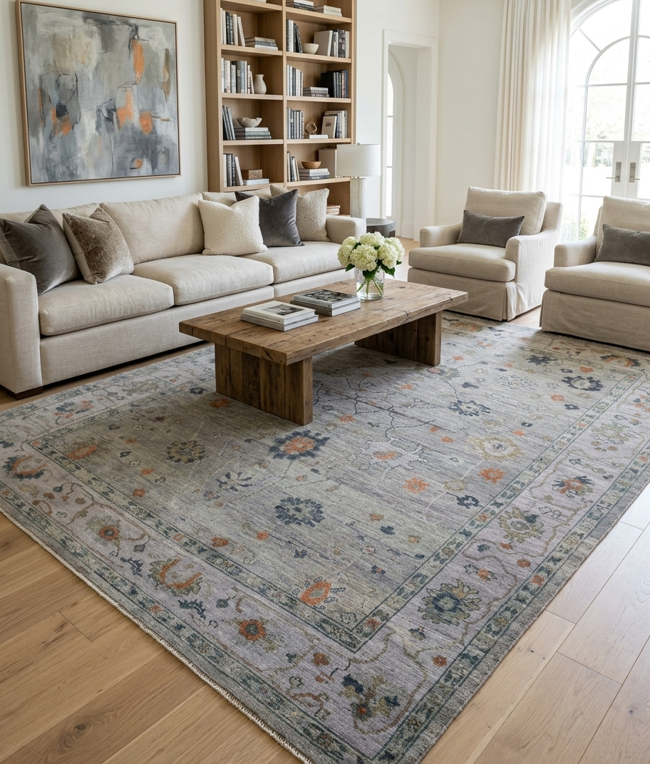 Hand-Knotted Light Grey & Silver Artisan Rug 9x12 feet