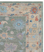 Hand Knotted Oushak Rug 9x12 Ft – Sage Green & Ivory Vintage Turkish Wool Carpet, Floral Medallion Area Rug for Living Room