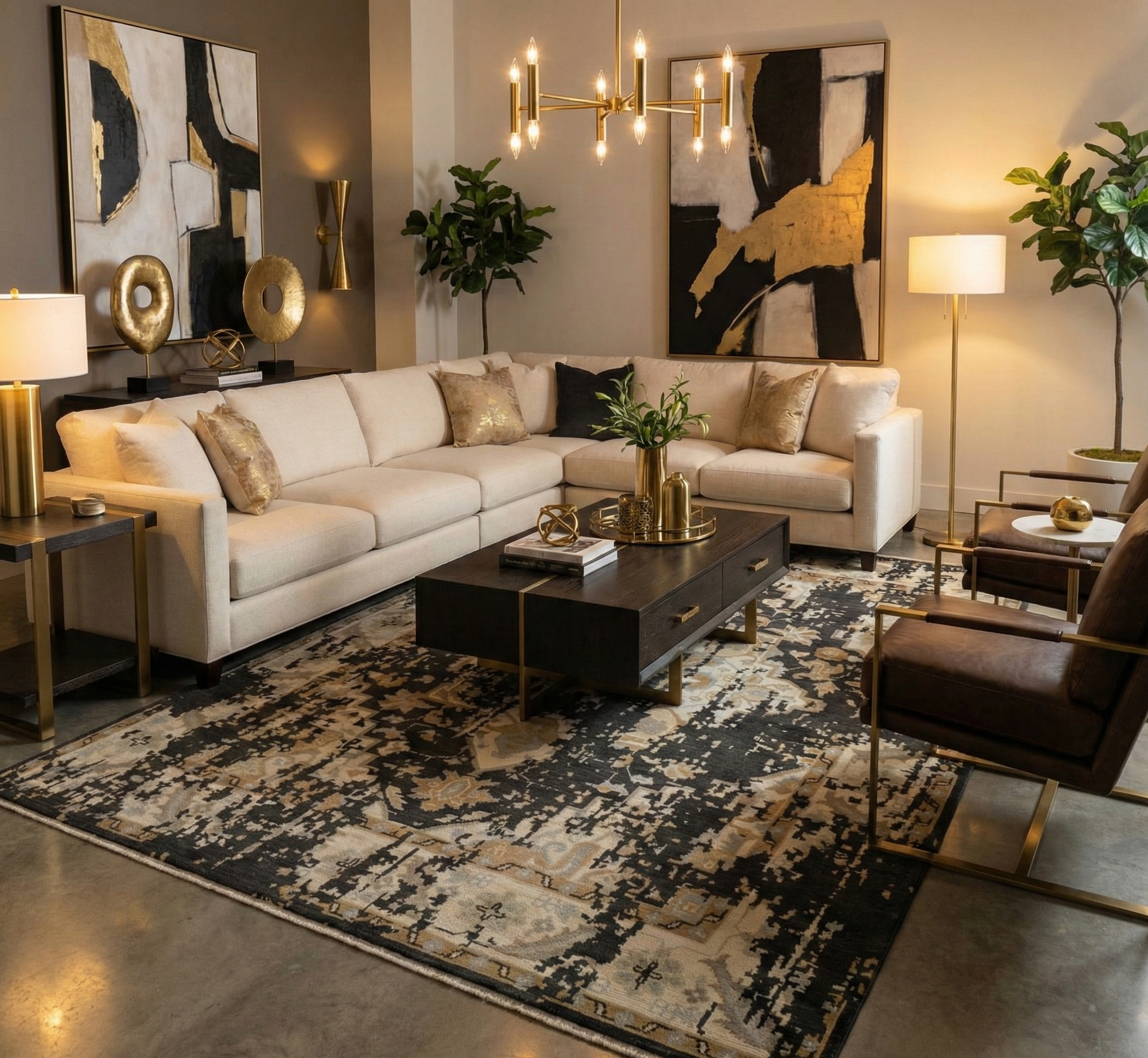 Hand-Knotted Modern Oushak Wool Rug Ð Charcoal, Beige & Ivory Abstract Design | Luxury Turkish Handmade Carpet by Rug Regalia