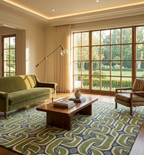 Loomora Wool Hand Tufted Rug Retro Geometric Wave Pattern Modern Design 9x12 Green Blue Ivory