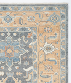 Hand Knotted Wool Oushak Rug, Gray Beige Blue Medallion Turkish Style Carpet 8x10