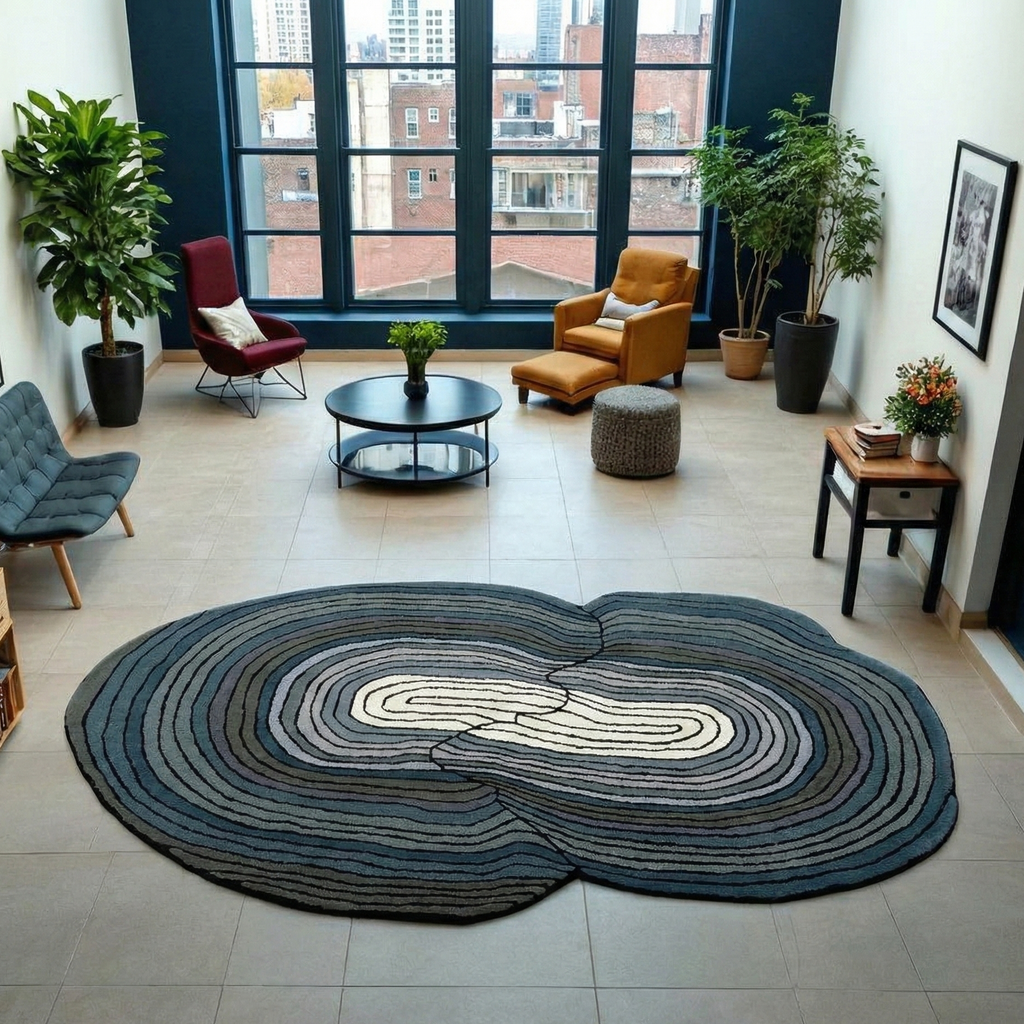 Geode Flow Hand-Tufted Wool Rug – Midnight Blue & Charcoal Layers