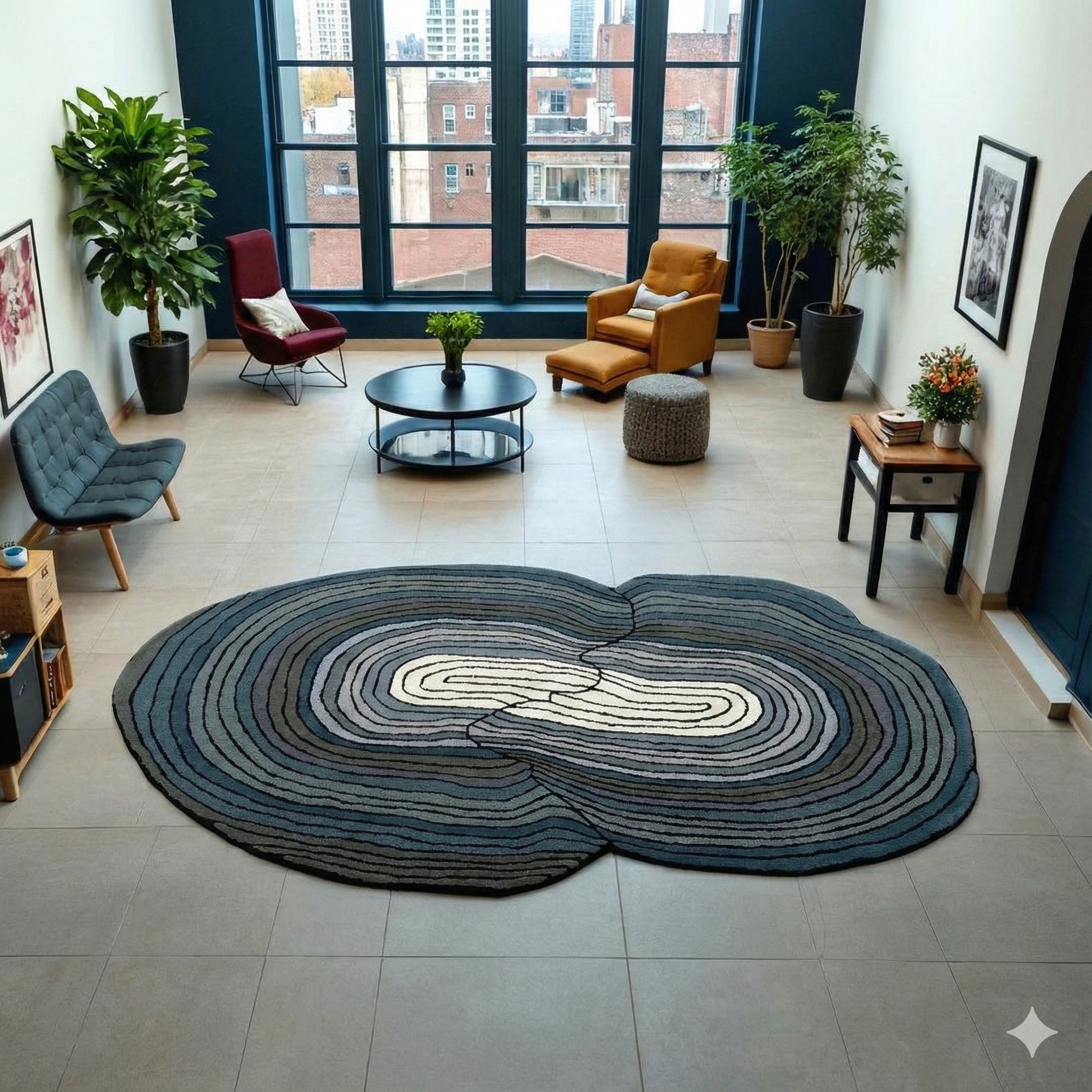 Geode Flow Hand-Tufted Wool Rug – Midnight Blue & Charcoal Layers