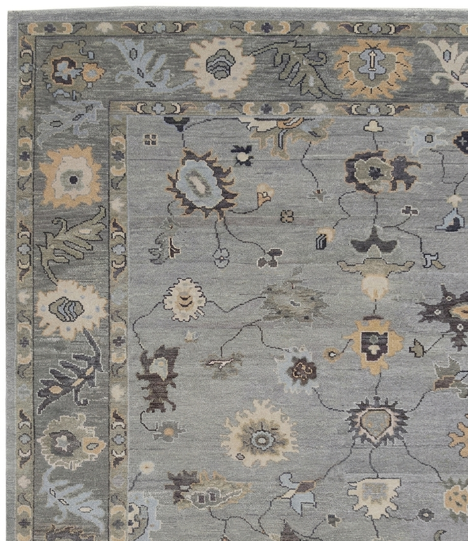 Gray Blue Oushak Rug, Hand Knotted Wool Rug, Vintage Turkish Style Carpet, 8x10 Area Rug, Living Room Bedroom Rug, Custom Size Available