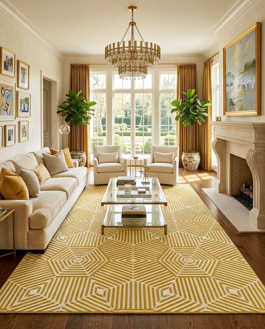 Loom & Hearth | 100% Wool Arched Maze Hand-Tufted Rug (8'x10') – Mustard Gold