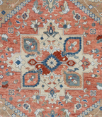 Hand Knotted Oushak Rug, Terracotta Coral & Beige Turkish Wool Rug, Vintage Medallion Oriental Carpet, Handmade Floral Area Rug, Custom Size