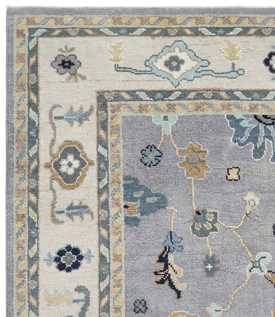 Luxury Hand-Knotted Silver Grey & Ivory Rug