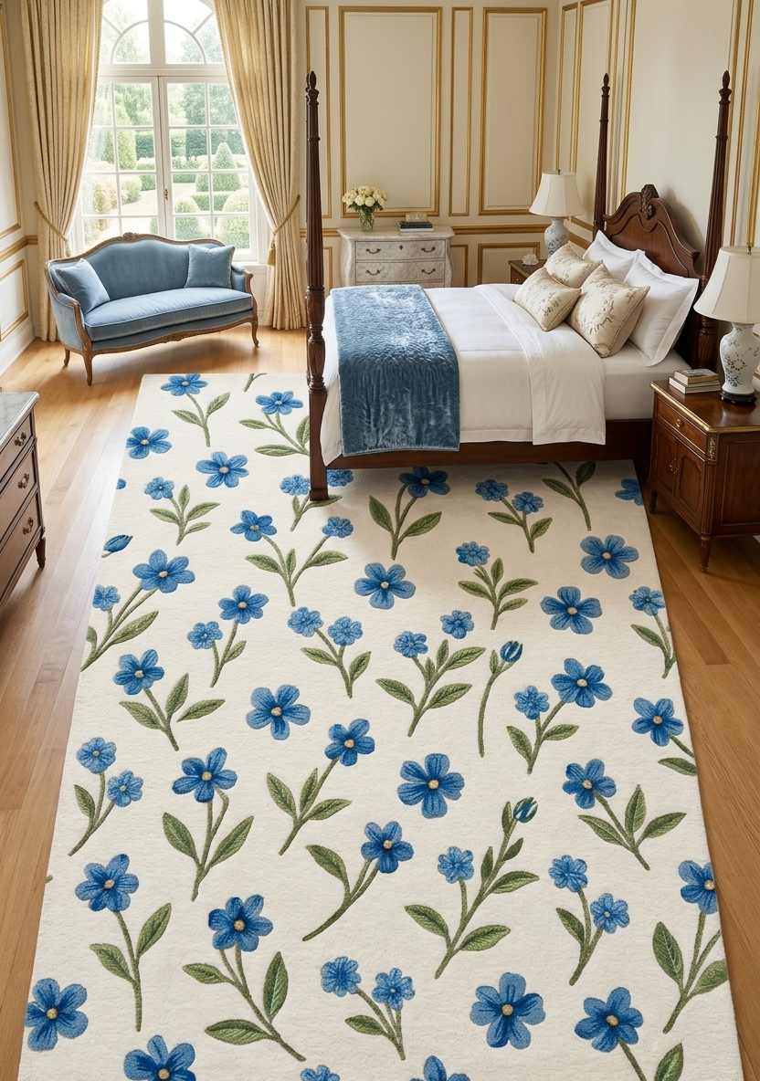 Elegant Hand Tufted Botanical Floral Rug – Soft Ivory Base with Wildflower Design | Modern Nature-Inspired Area Rug