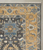 Hand Knotted Wool Oushak Rug, Gray Beige Blue Medallion Turkish Style Carpet 8x10