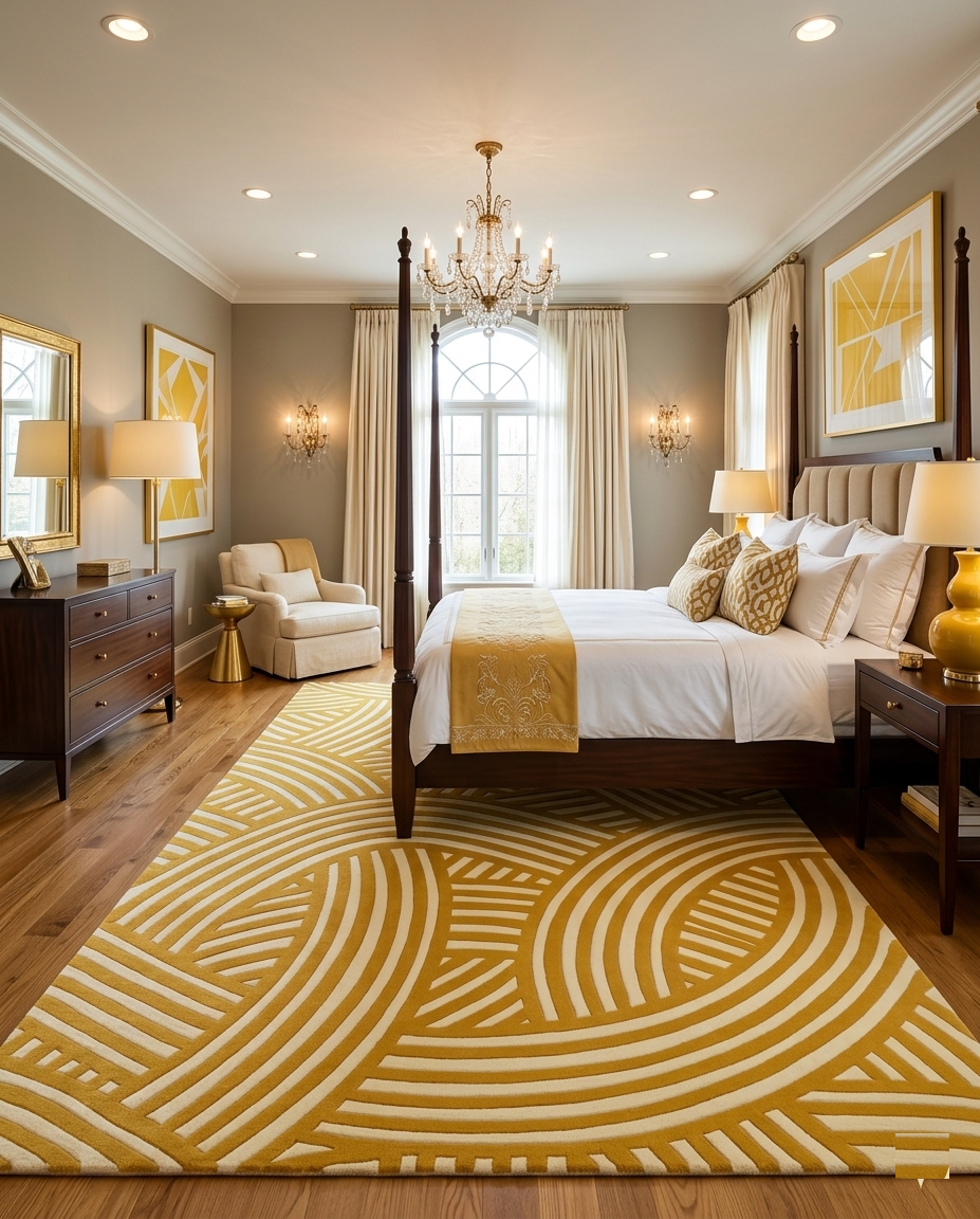 Loom & Hearth | 100% Wool Arched Maze Hand-Tufted Rug (8'x10') – Mustard Gold