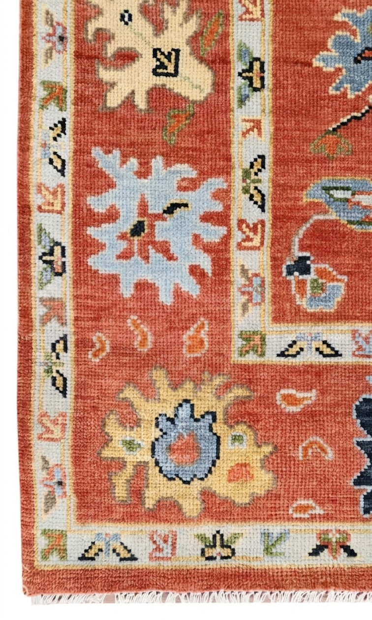 8x10 Elegant Soft red Handknotted Oushak rug, Modern Soft Wool Rugs, Tree of Life Rug for Living room, Bedroom and Office.