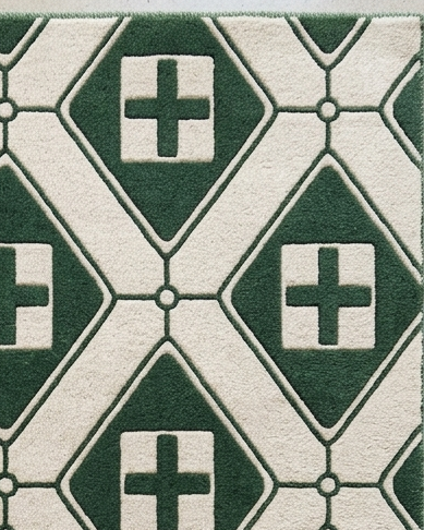 A Unique Fusion of Traditional Diamond Patterns and Contemporary Medical Plus-Sign Symbols.