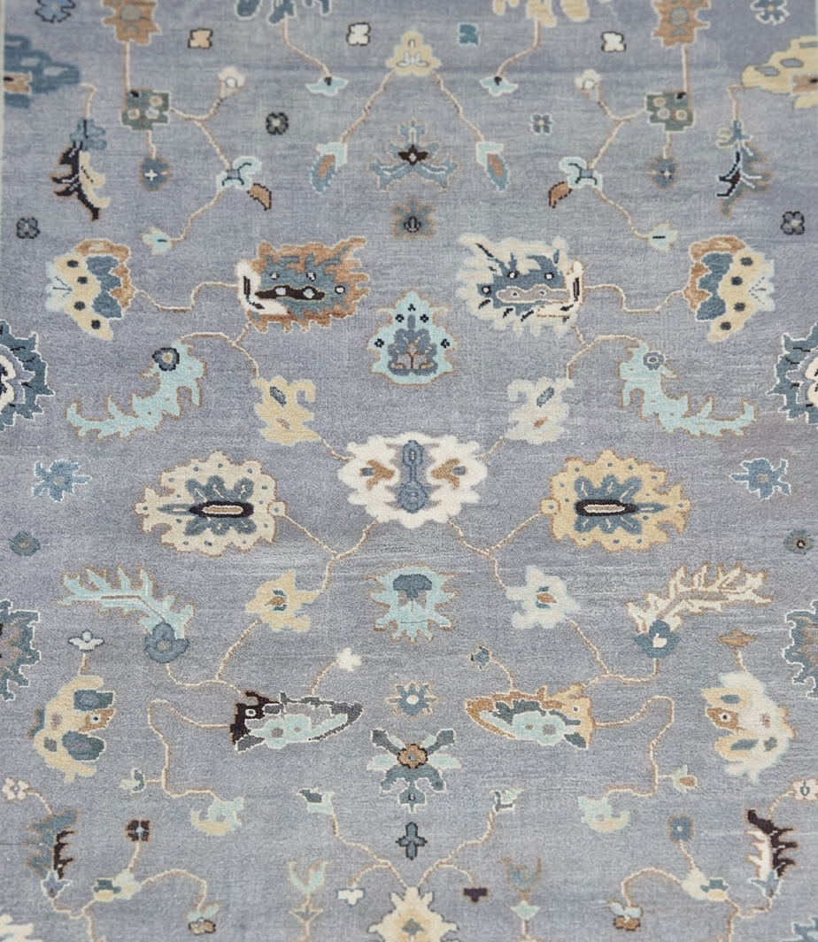 Luxury Hand-Knotted Silver Grey & Ivory Rug
