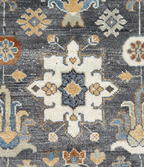 Hand Knotted Wool Oushak Rug, Gray Beige Blue Medallion Turkish Style Carpet 8x10