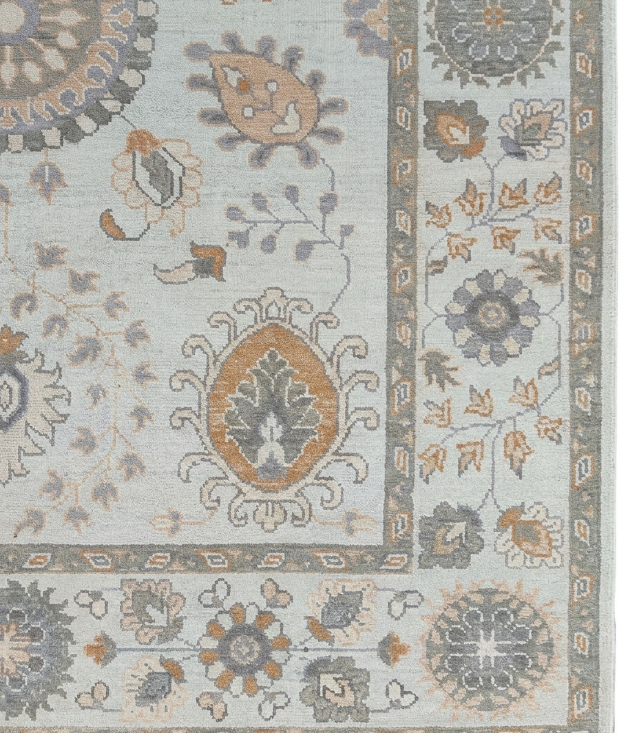 Ivory Oushak Rug 8x10 Hand Knotted Wool Turkish Rug, Vintage Floral Neutral Area Rug, Beige Living Room Rug, Custom Size