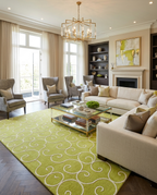 Rug Regalia Hand Tufted Wool Rug | Scroll Vine Pattern | Modern Decorative Design | 8x10 Ft | Lime Green & White