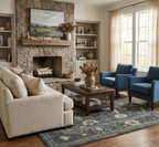 Hand-Knotted Oushak Wool Rug - Charcoal Gray with Blue & Ivory Accents | Luxury Turkish Handmade Carpet by Rug Regalia