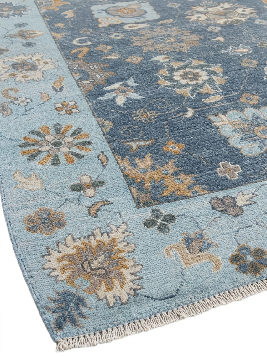 Blue & Ivory Vintage Turkish Style Carpet, Wool Handmade Oriental Area Rug, Floral Medallion Rug, Custom Size Rugs Regalia hand knotted rugs