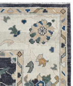 Hand-Knotted Charcoal Ivory Floral Oriental Wool Rug, Vintage Turkish Oushak Carpet