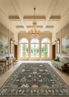 Charcoal Green Oushak Rug – Hand Knotted Wool Vintage Turkish Style 8x10 Area Rug