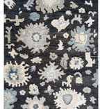 Hand Knotted Oushak Rug 8x10, Charcoal Black Vintage Turkish Wool Rug, Ivory Border Floral Handmade Carpet, Luxury Area Rug Custom