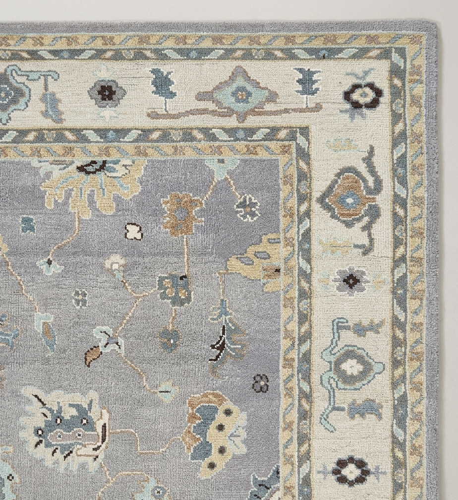 Luxury Hand-Knotted Silver Grey & Ivory Rug