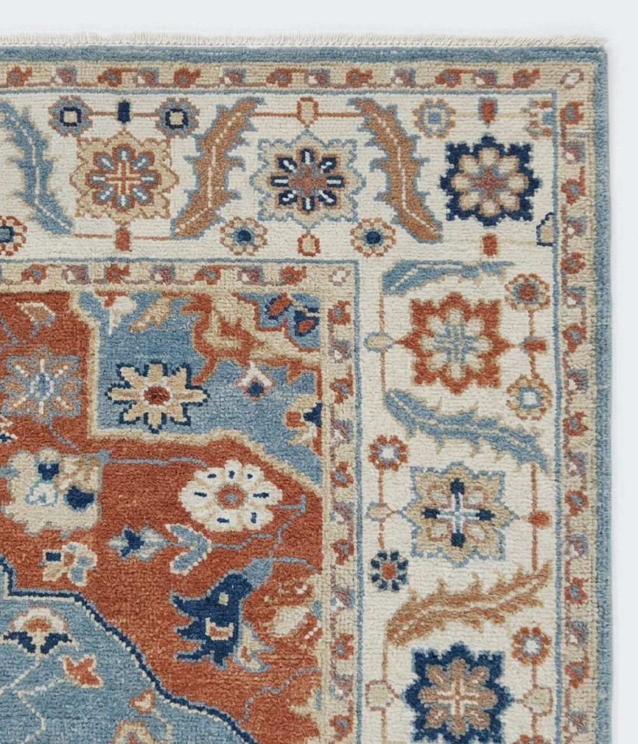 Hand Knotted Wool Oushak Rug, Red Blue Medallion Oriental Area Rug 8x10