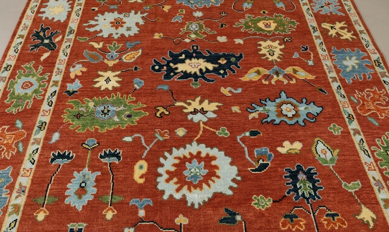 8x10 Elegant Soft red Handknotted Oushak rug, Modern Soft Wool Rugs, Tree of Life Rug for Living room, Bedroom and Office (Copy)