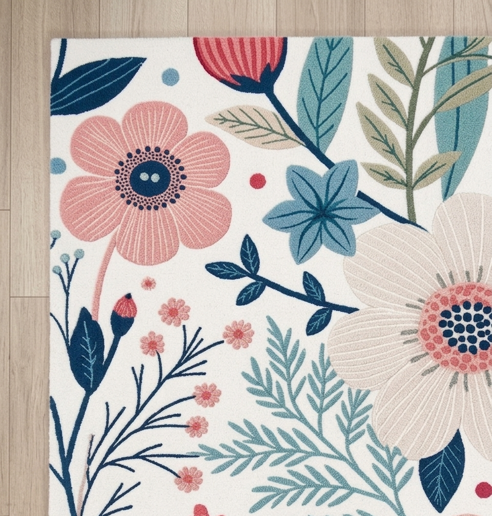 Elegant Hand Tufted Floral Rug – Soft Pastel Botanical Design | Modern Decorative Area Rug for Living Room & Bedroom