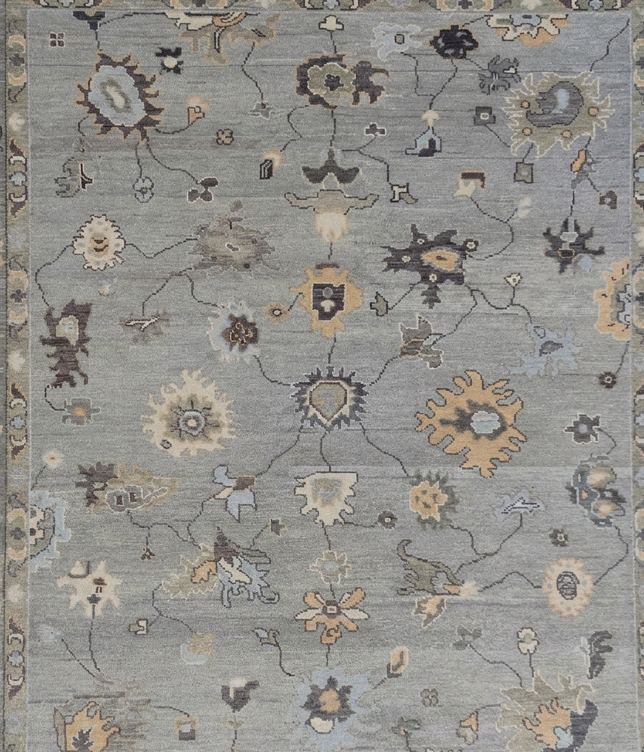 Gray Blue Oushak Rug, Hand Knotted Wool Rug, Vintage Turkish Style Carpet, 8x10 Area Rug, Living Room Bedroom Rug, Custom Size Available