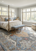 Blue Oushak Rug 8x10 – Hand Knotted Wool Turkish Vintage Area Rug