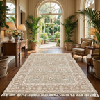 Hand-Knotted Wool Rug - Botanical Pattern in Soft Beige & Ivory | Vintage-Inspired Neutral Area Rug by Rug Regalia