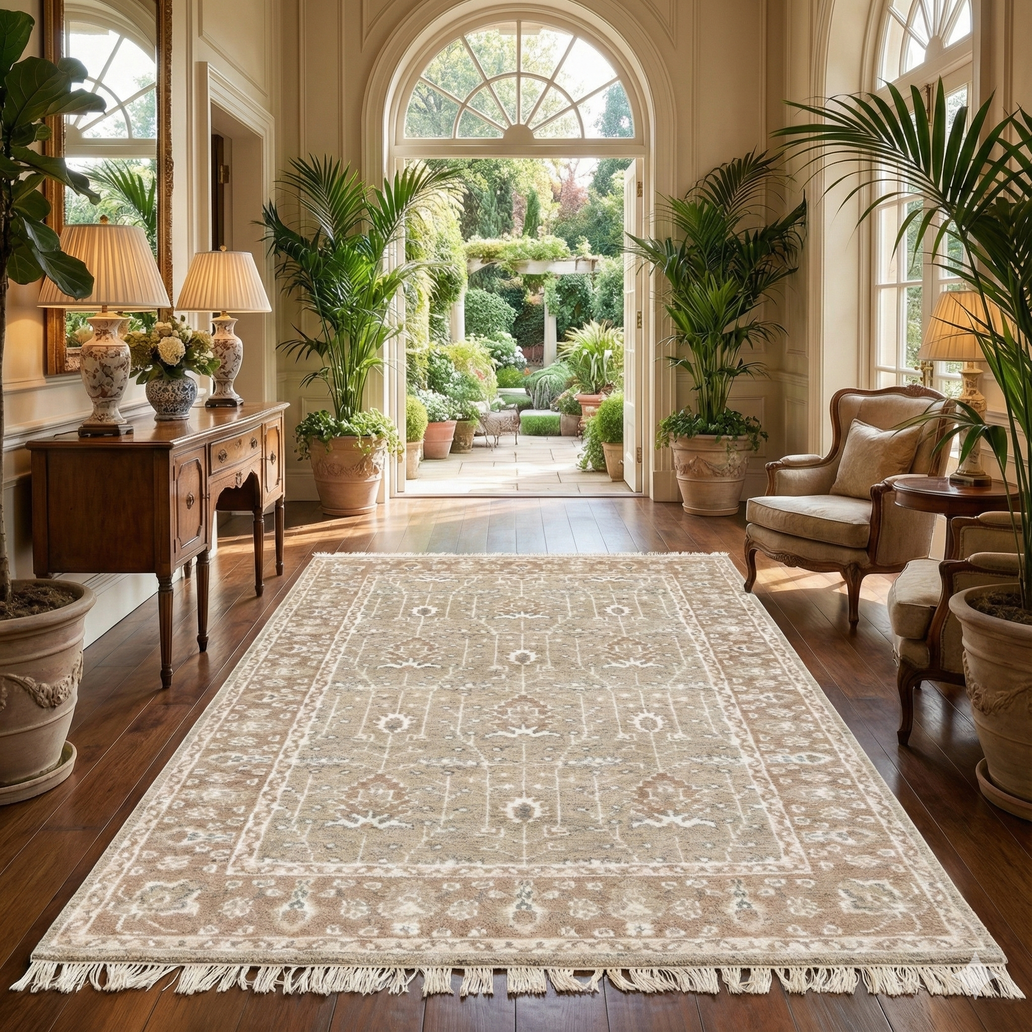 Hand-Knotted Wool Rug - Botanical Pattern in Soft Beige & Ivory | Vintage-Inspired Neutral Area Rug by Rug Regalia