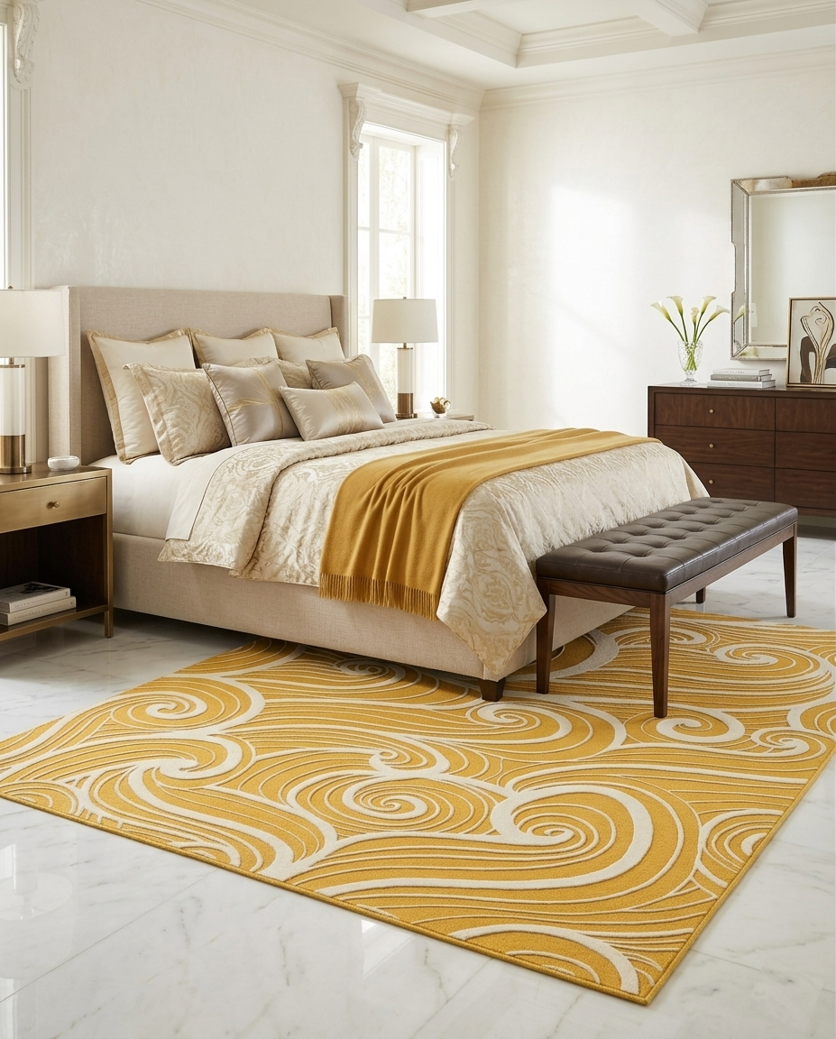 Loom & Hearth | 100% Wool Arched Maze Hand-Tufted Rug (8'x10') – Mustard Gold