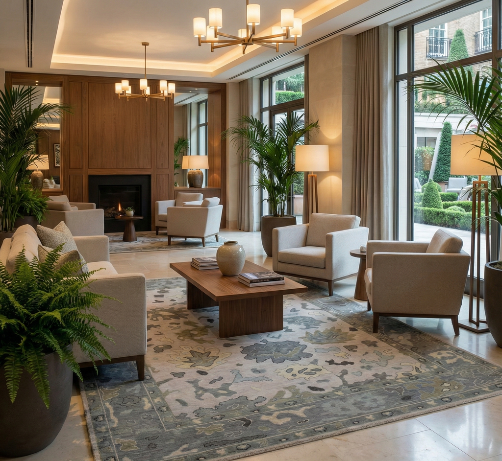 Hand-Knotted Oushak Wool Rug - Soft Gray with Olive & Charcoal Accents | Rug Regalia