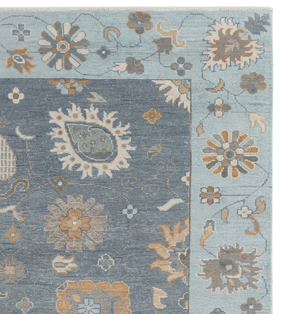 Blue & Ivory Vintage Turkish Style Carpet, Wool Handmade Oriental Area Rug, Floral Medallion Rug, Custom Size Rugs Regalia hand knotted rugs
