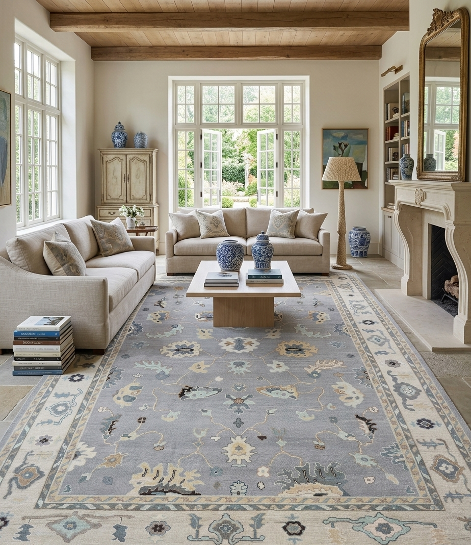 Luxury Hand-Knotted Silver Grey & Ivory Rug