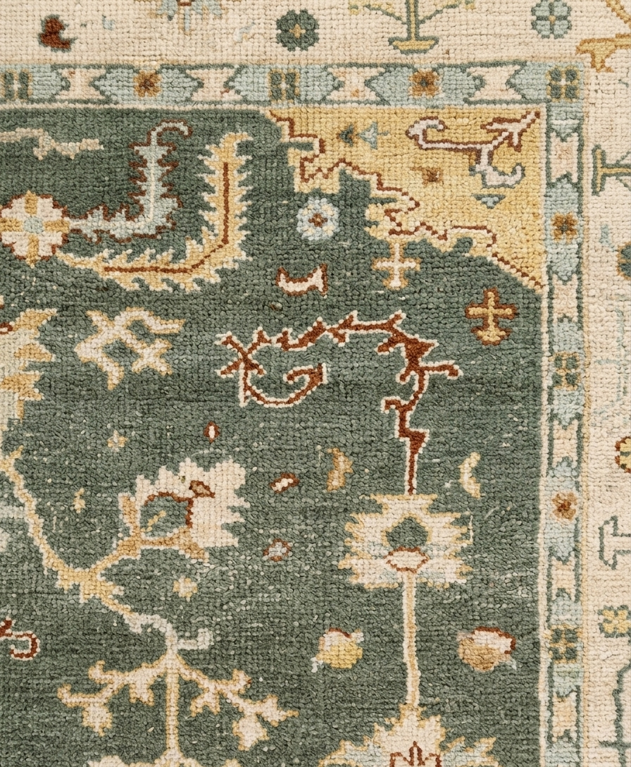 Blue Ivory Oushak Style Rug, Hand Knotted Wool Area Rug, Vintage Turkish Inspired Carpet, Living Room Rug 8x10, Custom Size Available