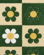 Retro Daisy Checkerboard Hand Tufted Rug – Green & Cream Floral Pattern | Modern Aesthetic Area Rug for Living Room Bedroom