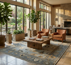 Hand-Knotted Oushak Wool Rug - Misty Gray with Earth-Tone Accents | Luxury Turkish Handmade Carpet by Rug Regalia