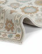 Ivory Oushak Rug – Hand Knotted Wool Rug, Vintage Turkish Floral Rug, Soft Pastel Area Rug, 8x10 Custom Rug